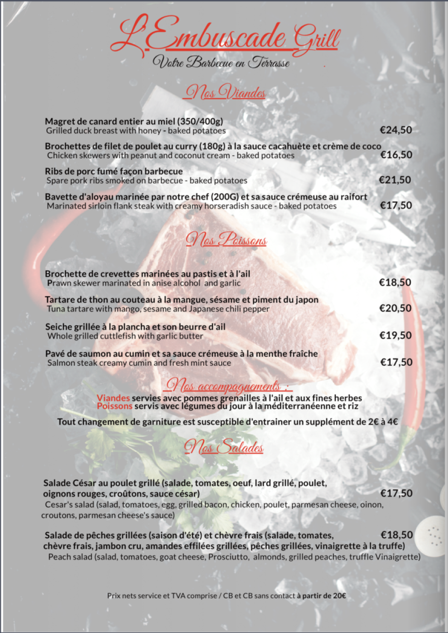 Carte des plats - page 1