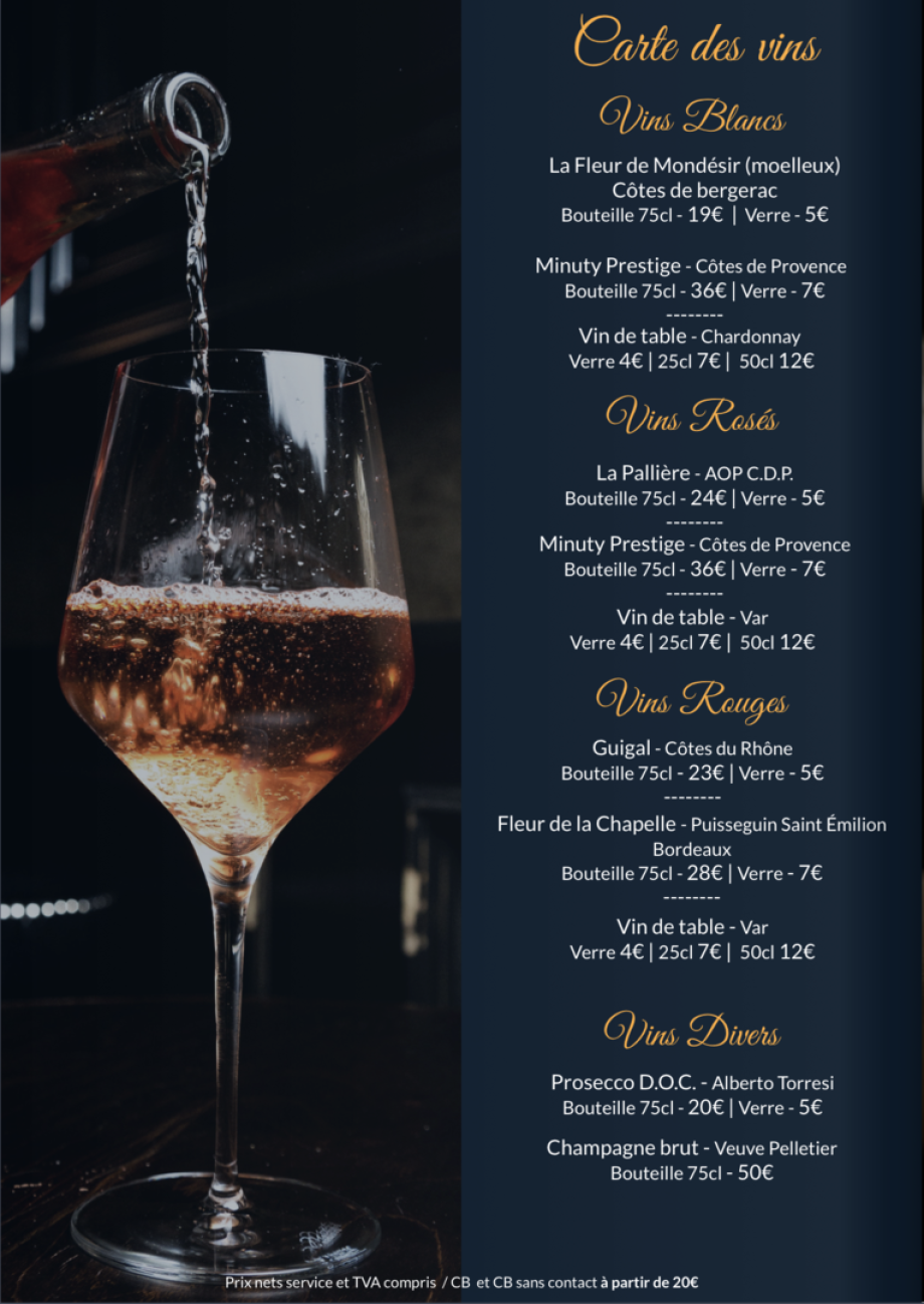 Carte des vins et boissons - page 1